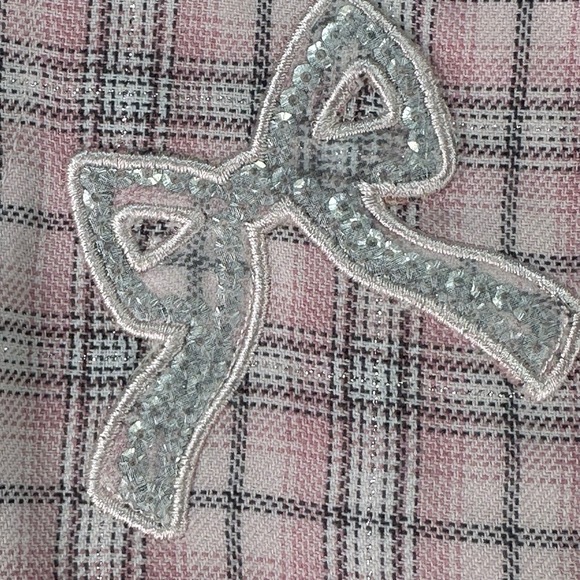 🌸3/$15🌸 WENDY BELLISSIMO Pink Grey Plaid Rhinestone Bow Ruffled Hem Dress 6-9m - Picture 4 of 11